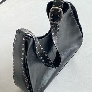 Zara Black Studded Leather bucket Bag